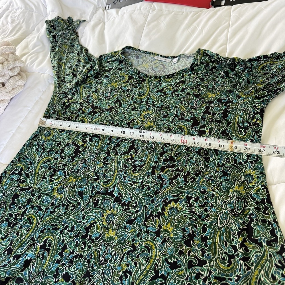 Susan Graver Long Sleeve Printed Liquid Knit Top Green Gold XL - Picture 4 of 9